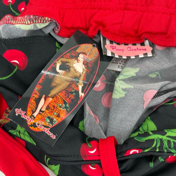 Pinup Couture Swimsuit Cherries Cherry Red Black Retro Vintage Halter Style XS - Picture 7 of 10